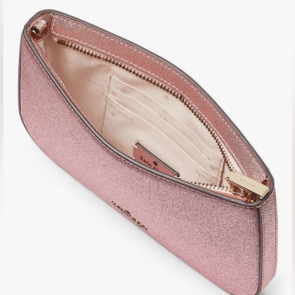 Kate Spade NWOT Glimmer Glitter Pochette in mitten pink and gold hardware - Picture 4 of 9